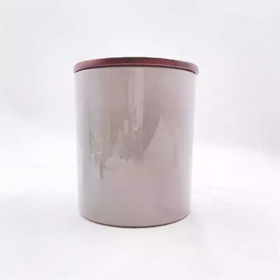 New Heat Resistant Empty Shiny Gray 16oz Glass Candle Jar With Wood Lid