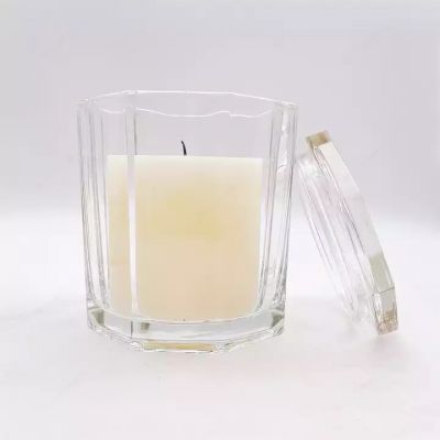 Home Decorative Octagon Clear Glass Candle Jar with Lid For Wholesale