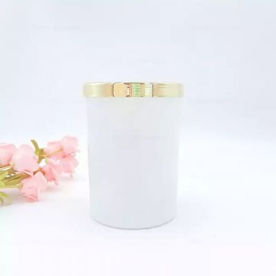 Wholesale 9oz white glass jar for candle making with gold lid
