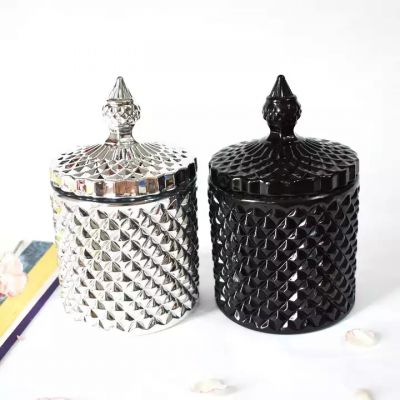 glass container vessels for sale hot sale colored gel cut diamond pattern elegant silver plated glass candle vessel 3