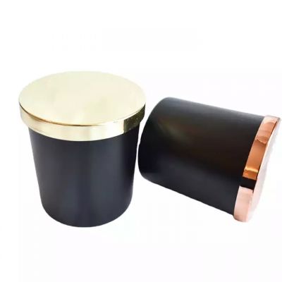 high quality low moq price luxury black glass candle jars with gold lid