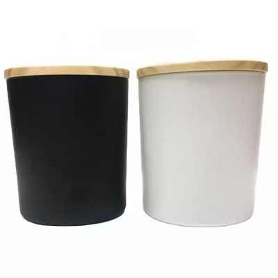emty 9x10cm 12oz black candle jar with wooden lid white matte candle jars