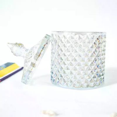 wholesale 2021 iridescent fancy design home decoration luxury empty candle jar with lid and box