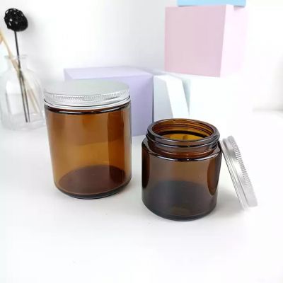 Wholesale Custom 4OZ 8OZ Empty Brown Glass Amber Candle Jar Container Vessels with Lids for Soy Wax Scented Candle Making