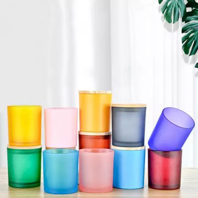 Wholesale Unique Glass Frosted Candle Jar Vessels Holders Cup with Cork Lids in Bulk for Soy Wax Scented Candle Making