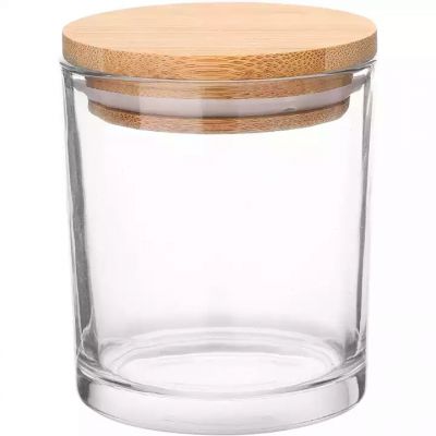 7.5oz Empty Transparent Glass Candle Jar with wood lid