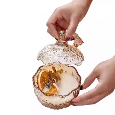 Luxury amber candle jar with lid glass vessel for candle making for home decoration for gift