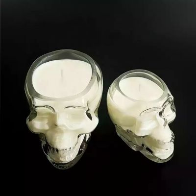 Hot saling glass containers for candle making skull candle holder glass for halloween