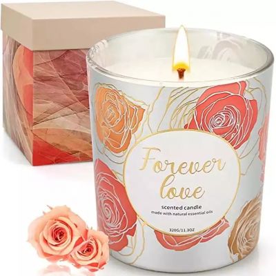 Rose Printing Glass Candle Jar For Candle Making Gifts for Women Large Capacity Candle Vessels for Home