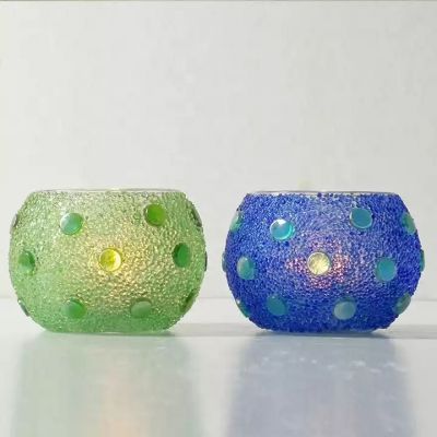 Cute candy-colored bead mosaic blue glass candle jar romantic candlelight dinner wedding decoration props