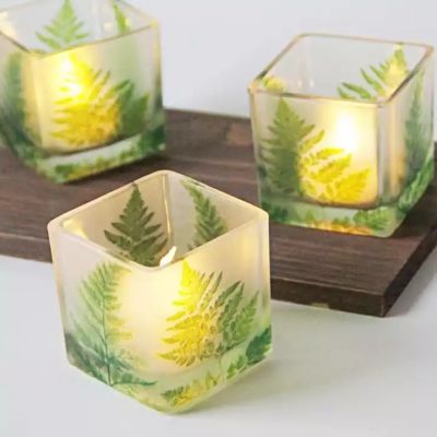 Nordic green leaf square glass candle jars romantic confession candlelight dinner banquet decoration set
