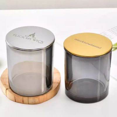 Customized Colored Thick Round Quality Glass soy wax Candle Jar With Wood Lid For Christmas