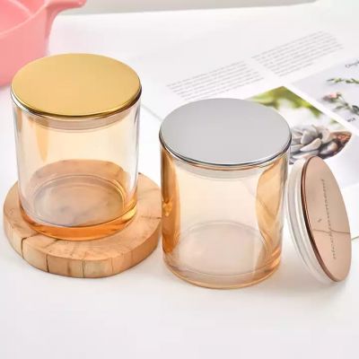 Elegant scented wax empty glass candle jars multi-color craft candle cup with wooden lid