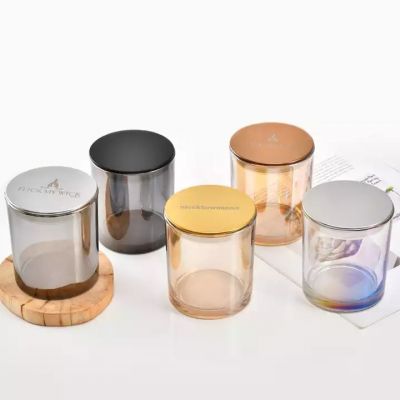 Creative multi-color frosted transparent glass candle jar with metal lid matte black candle cups for wax candle making