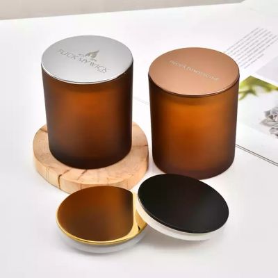 Factory direct sale 6OZ frosted amber bulk empty glass candle Jars with metal Lids for making candles