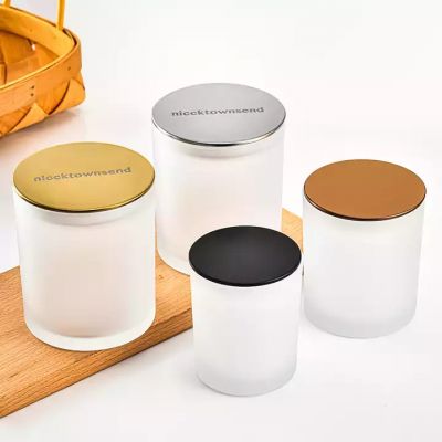 China luxury high quality scented empty straight 10OZ frosted glass Candle Jars with airtight metal lid