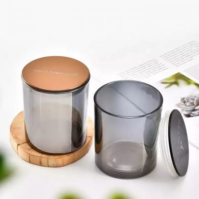 Scented empty straight 10OZ smoking grey color glass Candle Jars with Leakproof Lids for candle making
