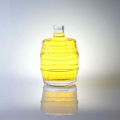 Customized Extra Flint Drum Shape Bottle 750ml Hot Sale Empty Brandy Glass Bottle For Whisky