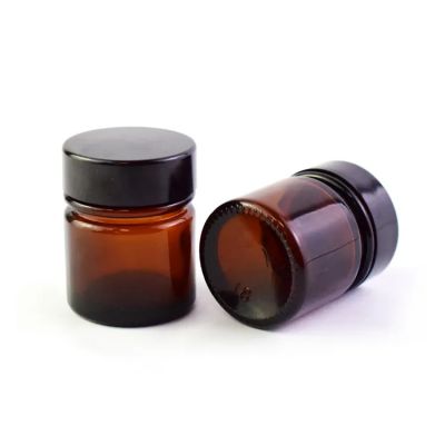 Wholesale Raw Material Amber Glass Container Mini Jar Wide Mouth Airtight 30ml 1oz Amber Glass Jar with Black Cap