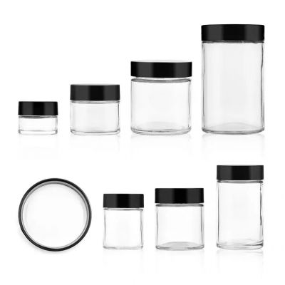 Wholesale different specifications clear round wide mouth glass jars with plastic childproof screw caps