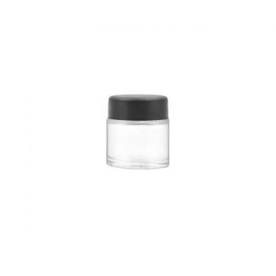 Factory direct sale 25ml clear wide mouth cosmetics cream flower glass jar with black plastic child resistant lid
