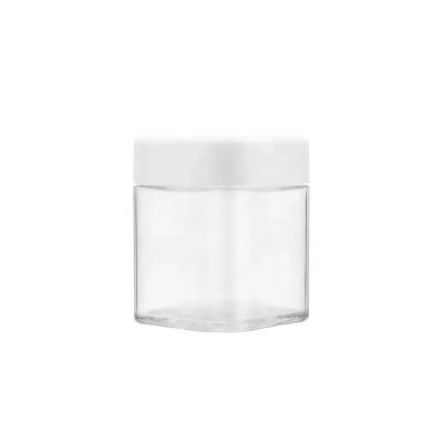 Factory direct sale 135ml clear square wide mouth cosmetics cream flower glass jar with white plastic child resistant lid