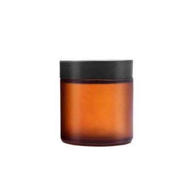 Factory direct sale 220ml amber wide mouth cosmetic cream flower glass jar with black plastic childproof lid