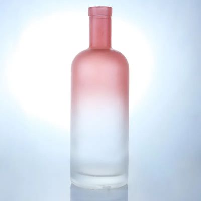 Hot sale gradient 700ml 750ml round vodka bottle liquor bottle with cork cap