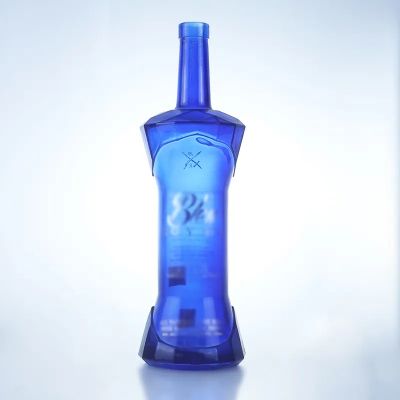 Customized shape 700ml 750ml cobalt blue vodka bottle liquor glass bottle with cork cap