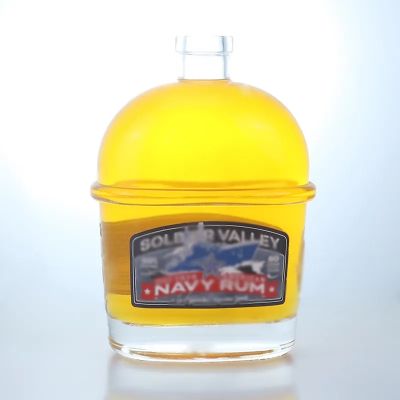 Hot Sale Empty Unique Shape Rum Bottle Liquor Glass Bottle 500ml 750ml with Cork Cap