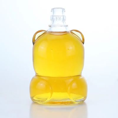 Accept customize unique bear shape small glass juice drink liquor bottle
