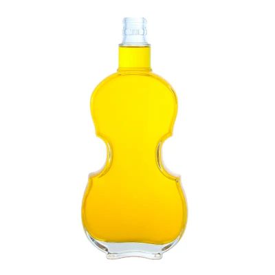 Wholesale super clear guitar shape gin bottles 500ml liquor glass bottle with cork cap