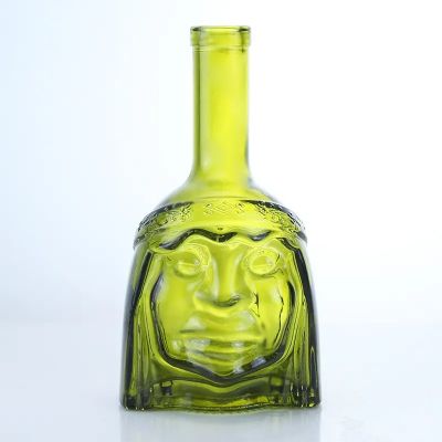 Super Flint Green Long Neck Distinctive Honey Liqueur Head Portrait Vodka Whisky Rum Gin Bottles With Cork Top