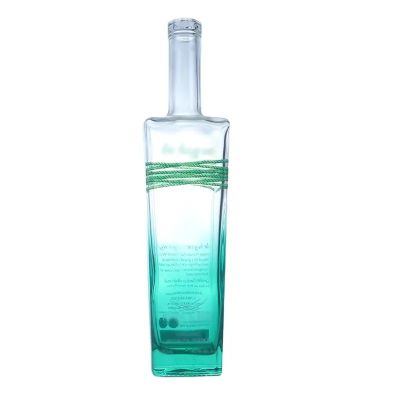 Top grade light green square 700ml 750ml vodka gin whiskey rum glass bottle with screw cap