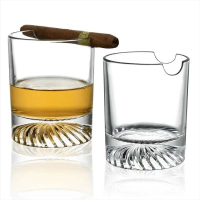 High Quality Lead Free Cigar Whiskey Glass With Cigar Holder Creative Thickened Cigar Glass Thread Cup