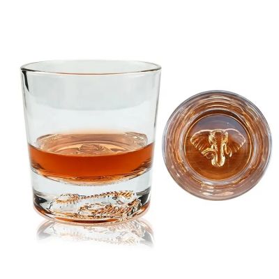 Creative Unique Customised Crystal Elephant Bottom Pattern Whiskey Glasses Heavy Base Whiskey Shot Glass