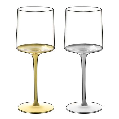 Hand blown red wine glasses lead free premium crystal clear glass gold rimmed wedding long stem white champagne glasses