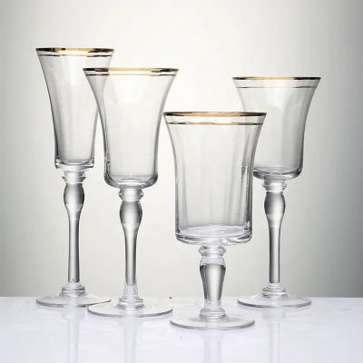Hot Sale Western Custom Wide Mouth Goblet Wedding Stemware Gold Rim Wine Glass