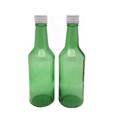 Korean 355ml soju green wine glass bottle for beverage juice with screw top lid