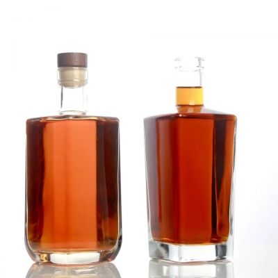 China supplier logo customized 500ml 700ml 750ml cork screw top gin whisky tequila square glass vodka bottle glass