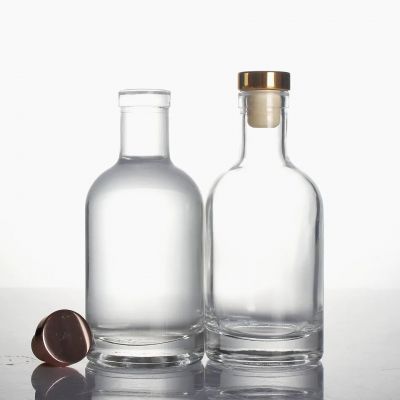 Stocked 750ml 500ml 375ml extra flint glass bottle with wooden metal stopper screw cap for gin vodka tequila rum liquor spirits