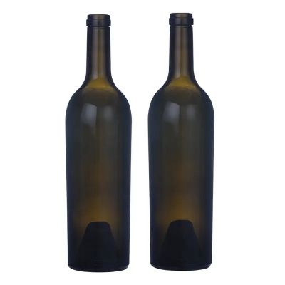 Custom Design Cork Finish 750ml 1200g Antique Green Bordeaux Wine Bottles