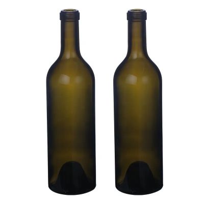 Factory price empty 750ml antique green bordeaux red wine bottle