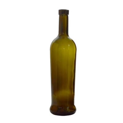 750ml empty round antique green glass bottles wholesale cork cap Bordeaux glass wine bottle 75cl