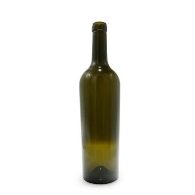 Wholesale 750ml Empty Round Glass Bottles Hot Sale Antique Green Cork Cap Bordeaux Wine Bottle