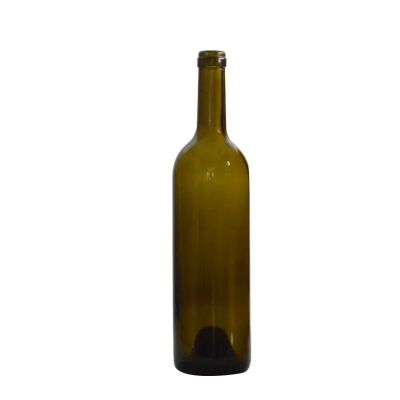 Hot Sale 750ml Cork Cap Glass Wine Bottle Customized Empty Antique Green Color Red Wine Bordeaux Bottle