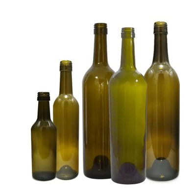 Wholesale Of all sizes 187ml 200ml 375ml 750ml 1000ml 15000ml bordeaux shape clear antique green glass wine bottle