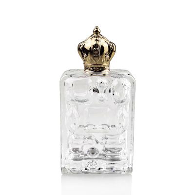 Luxury antique arabic style crown cap perfume bottle with zinc alloy shiny gold crown cap