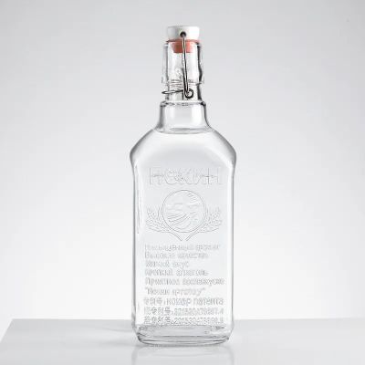 Customized flint glass liquor bottle spirit swing top flip cover whiskey vodka gin tequila engraved label decal for beverage