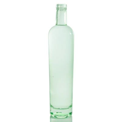 Custom green thin tall super flint glass liquor round bottle spirit whisky honey oil vodka gin tequila cork top label decal